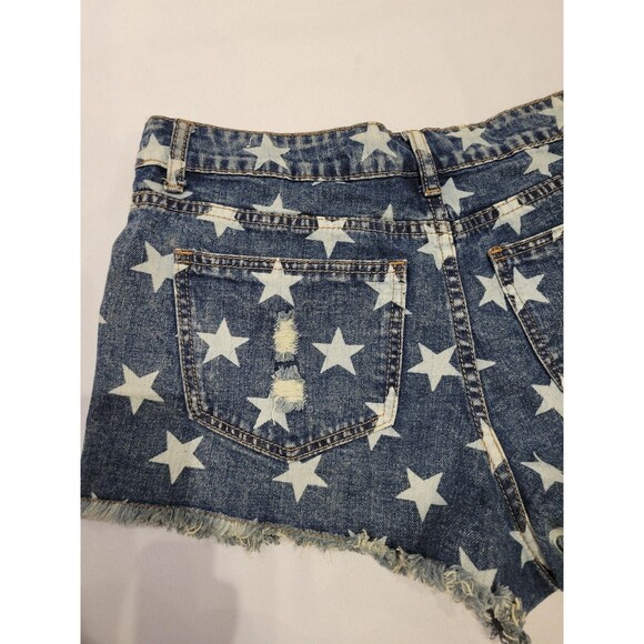Rue21 Womens 9/10 Denim Cutoff Jean Shorts Stars Distressed Raw Hem Patriotic - Picture 5 of 12
